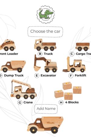 Construction Vehicles Wooden Toy Cars With Names Personalized Birthday Boy Gifts Kids Pretend Play Toys Sensory Toys Toy Crane Baptism Gift