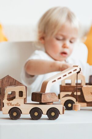 Toy Dump Truck & Crane With Magnet Blocks Cars For Boys Personalized Toy Vehicles Birthday Gift For Kids Wooden Toys Sensory Toys Fidget Toy