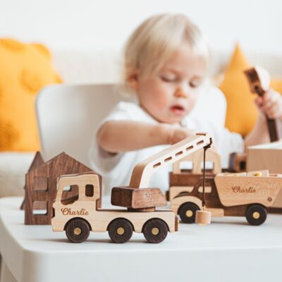 Toy Dump Truck & Crane With Magnet Blocks Cars For Boys Personalized Toy Vehicles Birthday Gift For Kids Wooden Toys Sensory Toys Fidget Toy