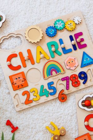 Funny Personalized Busy Board Puzzles for Learning and Play Custom Wooden Baby Name Puzzle 1st Birthday Gift Preschool Numbers Puzzle Toys