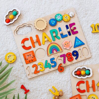 Funny Personalized Busy Board Puzzles for Learning and Play Custom Wooden Baby Name Puzzle 1st Birthday Gift Preschool Numbers Puzzle Toys