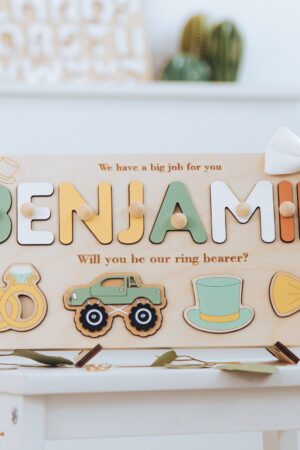 Ring Bearer Proposal Name Puzzle. Will You Be My Ring Bearer. Baby Boy Weeding Gifts. Custom Name Puzzle For Page Boy. Flower Girl Proposal.
