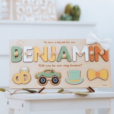 Ring Bearer Proposal Name Puzzle. Will You Be My Ring Bearer. Baby Boy Weeding Gifts. Custom Name Puzzle For Page Boy. Flower Girl Proposal.