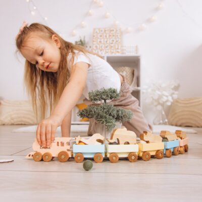 Personalized Train With Dinosaurs. Dinosaur Birthday Gift. Sensory Toys For Toddlers. Wooden Train With Name. Fidget Toys. Baby Boy Gifts.