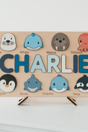 Custom Handmade Name Puzzle With Animals Montessori Baby Toys Birthday Gift for Baby Girl And Boy Zoo Nursery Decor Personalized puzzle