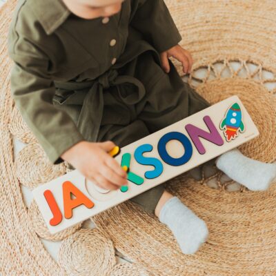 Wooden Dinosaur Puzzle with Name Montessori Toys for Toddlers Baby Boy Girl 1st Birthday Gift Stocking Stuffers Handmade Toys Newborn Gifts