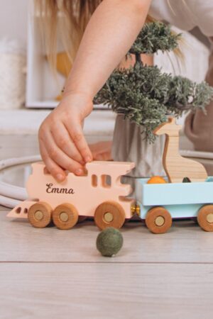 Wooden Toy Train With Set of Animals Personalized Name Gift For Kids 1st Birthday Boy and Girl Gift For Toddlers Sensory Toys Nursery Decor