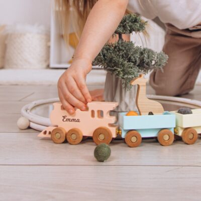 Wooden Toy Train With Set of Animals Personalized Name Gift For Kids 1st Birthday Boy and Girl Gift For Toddlers Sensory Toys Nursery Decor