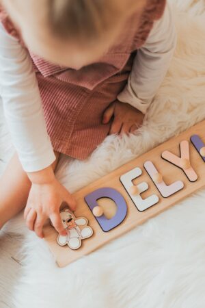 First Birthday Gift for Baby Boy Sensory Activity Toys Wooden Name Puzzle with Pegs Custom Gift for Kids 1 Year Old Gift Baby Shower Gift