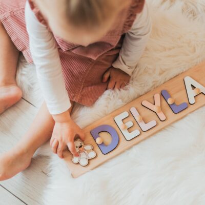 First Birthday Gift for Baby Boy Sensory Activity Toys Wooden Name Puzzle with Pegs Custom Gift for Kids 1 Year Old Gift Baby Shower Gift
