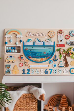Personalized Busy Board For Toddler First Birthday Gift Sensory Activity Board Montessori Toys Present for Baby Preschool Activity Puzzle
