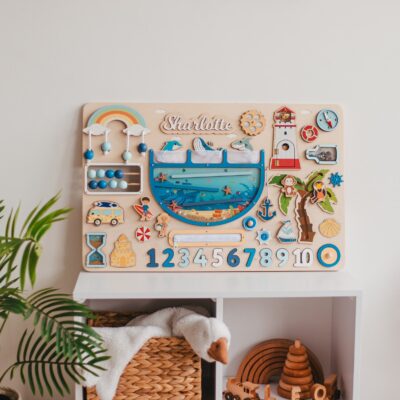 Personalized Busy Board For Toddler First Birthday Gift Sensory Activity Board Montessori Toys Present for Baby Preschool Activity Puzzle