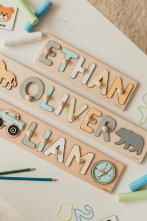 Baby Name Puzzle with Train Newborn Gift for Baby Girl and Boy Baptism Gifts Cute Name Puzzle Educational Toy Baby Nursery Decor