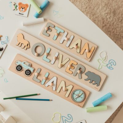 Baby Name Puzzle with Train Newborn Gift for Baby Girl and Boy Baptism Gifts Cute Name Puzzle Educational Toy Baby Nursery Decor