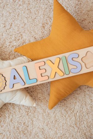 Baby Name Puzzle Wood + Butterfly at Extra Charge by BusyPuzzle - Unique New Baby Gift - Personalized Nursery Decor - Baby Girl and Baby Boy