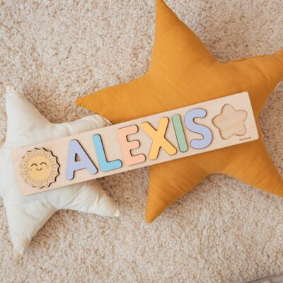 Baby Name Puzzle Wood + Butterfly at Extra Charge by BusyPuzzle - Unique New Baby Gift - Personalized Nursery Decor - Baby Girl and Baby Boy