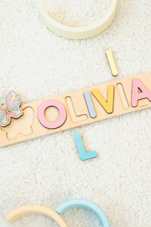 Personalized Newborn Baby Gift, Wooden Name Puzzle, Montessori Toddler Toy, Dinosaur Nursery Name Sign, 1 Year Old Boy Gift, First Christmas
