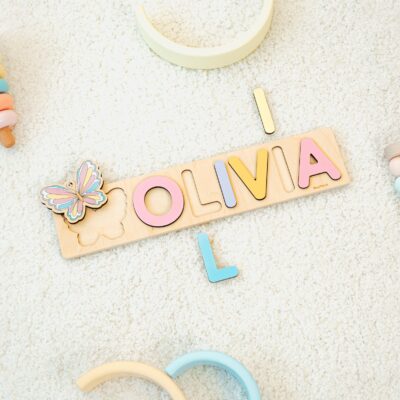 Personalized Newborn Baby Gift, Wooden Name Puzzle, Montessori Toddler Toy, Dinosaur Nursery Name Sign, 1 Year Old Boy Gift, First Christmas