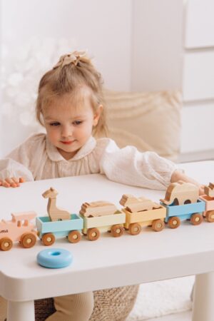 Wooden Farmer Train With Name Additional Set of Animals Custom Train Personalized Baby Boy Gift Sensory Toys Fidget Toys For Toddlers