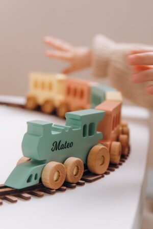 Custom Colored Trains. Wooden Toys For Toddlers. Personalized Gifts For Kids. Baby Boy & Girl Gift. Name Toy Train with Magnets and Railway.
