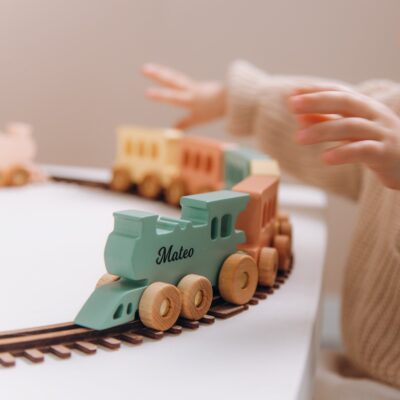 Custom Colored Trains. Wooden Toys For Toddlers. Personalized Gifts For Kids. Baby Boy & Girl Gift. Name Toy Train with Magnets and Railway.