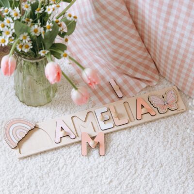 Personalized Wooden Name Puzzle Custom Baby Gift First Birthday Gift Montessori Learning Toy Nursery Name Sign New Easter Gift for Boys