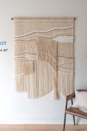 Handmade Macrame Wall Art, Beige Textured Macrame Tapestry, Bohemian Wall Hanging, Macrame for Interior Decor, Abstract Tapestry Wall Decor