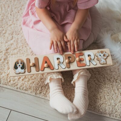 Personalized Name Puzzle With Pegs Montessori Puzzle For Toddlers Custom Name Puzzle 1st Birthday Baby Shower Gift First Easter Gift