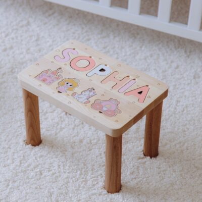 Personalized Children's Step Stool Name Puzzle Step Stool Bench Gifts For Kids 1 2 Year Old Gift Baby Girl Baptism Girl Gift First Easter