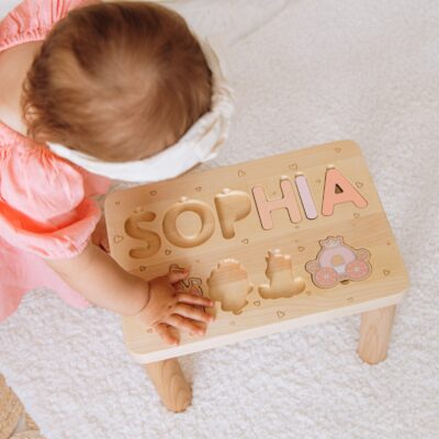 Wooden Name Step Stool. Toddler Stool Personalized. Birthday Gifts For Kids. Toddler Chair. Baby Boy Gift 1 2 3 Year Old. Name Puzzle Stool.