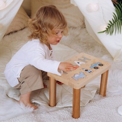 Personalized Name Puzzle Stool Custom Gifts For Kids Toddler Chair Helper First Birthday Gift for Boy Wooden Name Puzzle Eco Friendly Toys