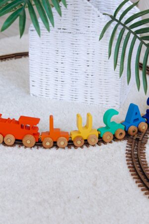 Personalized Colored Letter Train First Easter Gift Neutral Baby Gift Wooden Toys For Kids Nursery Decor Handdmade Toy Train With Magnets