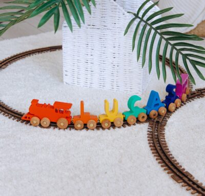 Personalized Colored Letter Train First Easter Gift Neutral Baby Gift Wooden Toys For Kids Nursery Decor Handdmade Toy Train With Magnets