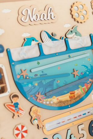 Large Activity Board 1st Birthday Baby Girl Gift Montessori Fine Motor Skill Toy Busy Board for Toddler 1st Birthday Gift Wooden Name Puzzle