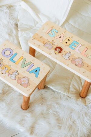 Children's Personalized Step Stool with Puzzle Piece Design Name Bench Kids Stool Baby Shower Gift 1st Birthday Engraved Birthday Present