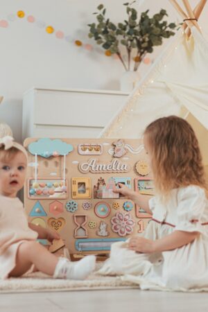 Woodland Busy Board Personalized Baby Boy Gifts Large Montessori Board 1st Birthday Gift For Kids Activities Baby and Toddler Toys and Games
