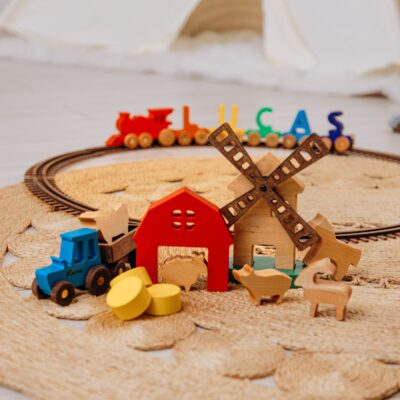 Natural Woodland Animals and Car Toy Set Handmade Hardwood Children's Toy Set Unique Gifts For Kids Montessori Toys 2 Year Old Boy