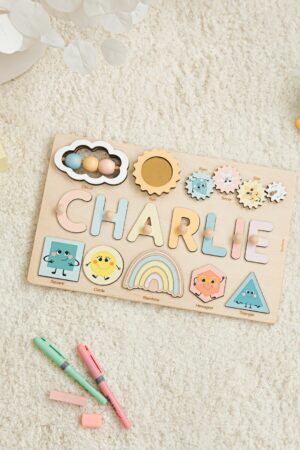 Algebraic Wooden Name Puzzle Preschool Puzzle Toys for Boys Educational Puzzle for Learning Shapes Sensory Toys For Toddlers Baby Gifts