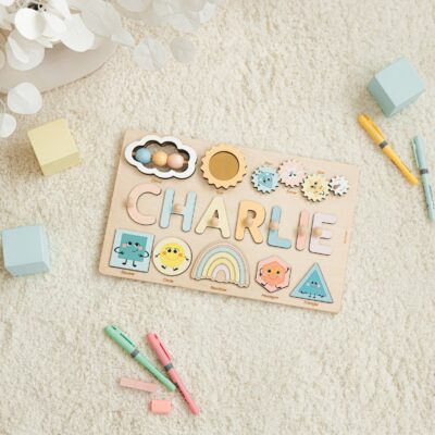 Algebraic Wooden Name Puzzle Preschool Puzzle Toys for Boys Educational Puzzle for Learning Shapes Sensory Toys For Toddlers Baby Gifts