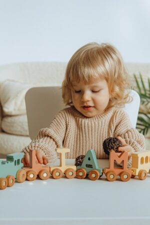 Wooden Train For Toddlers Newborn Keepsake Gift Boho Personalized Train With Name Fidget Toys For Kids Handmade Toys Stocking Stuffers