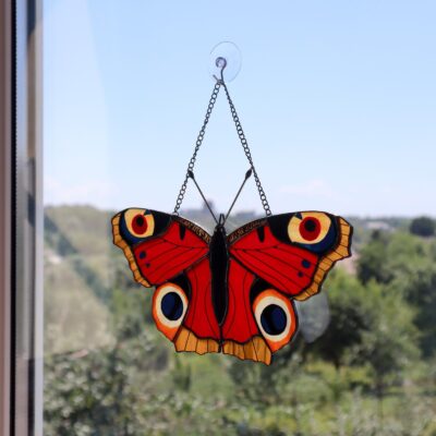 Peacock butterfly suncatcher, stained glass window hangings, unique Christmas gift, gift for mom, handmade gift, modern home decor, wall art