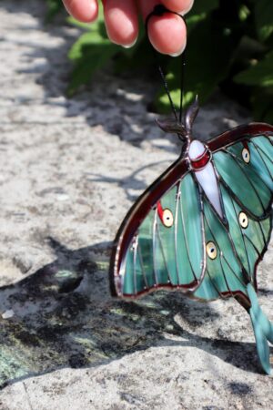 Luna moth butterfly suncatcher, stained glass window hangings, unique Christmas gift, gift for mom, handmade gift, modern home decor