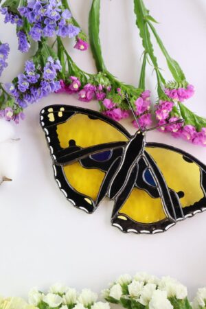 Yellow pansy butterfly suncatcher, stained glass window hangings, unique Christmas gift, gift for mom, handmade gift, modern home decor