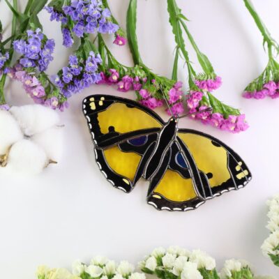 Yellow pansy butterfly suncatcher, stained glass window hangings, unique Christmas gift, gift for mom, handmade gift, modern home decor