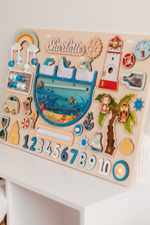 Large Activity Board Personalized First Christmas Gift Kids Pretend Play Safari Nursery Wooden Busy Board Montessori Custom 1st Birthday Boy