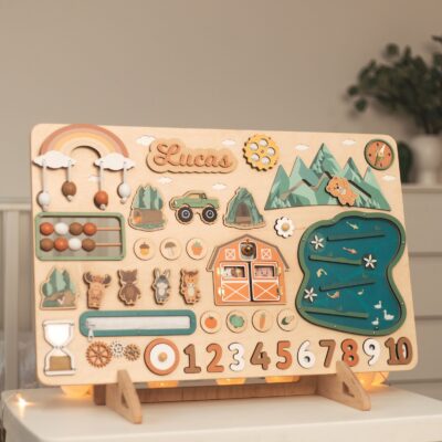 Busy Board 1 2 3 Year Old Personalized Toddler Activity Board First Birthday Gifts Montessori Toys for Kids Educational Sensory Busy Board