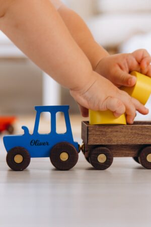 Woodland Buildaing Blocks with Toy Truck. Baby Boy Gift Personalized. Sensory Toys For Toddlers. Keepsake Gifts For Kids. Baptism Boy Gift.