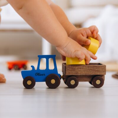 Woodland Buildaing Blocks with Toy Truck. Baby Boy Gift Personalized. Sensory Toys For Toddlers. Keepsake Gifts For Kids. Baptism Boy Gift.