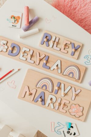 Best Personalized Birthday Gift for Kids Name Puzzle With Pegs Wooden Toy Gifts Puzzle Piece Names Pastel Room Decor Newborn Gift Stim Toy