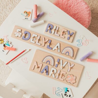 Best Personalized Birthday Gift for Kids Name Puzzle With Pegs Wooden Toy Gifts Puzzle Piece Names Pastel Room Decor Newborn Gift Stim Toy